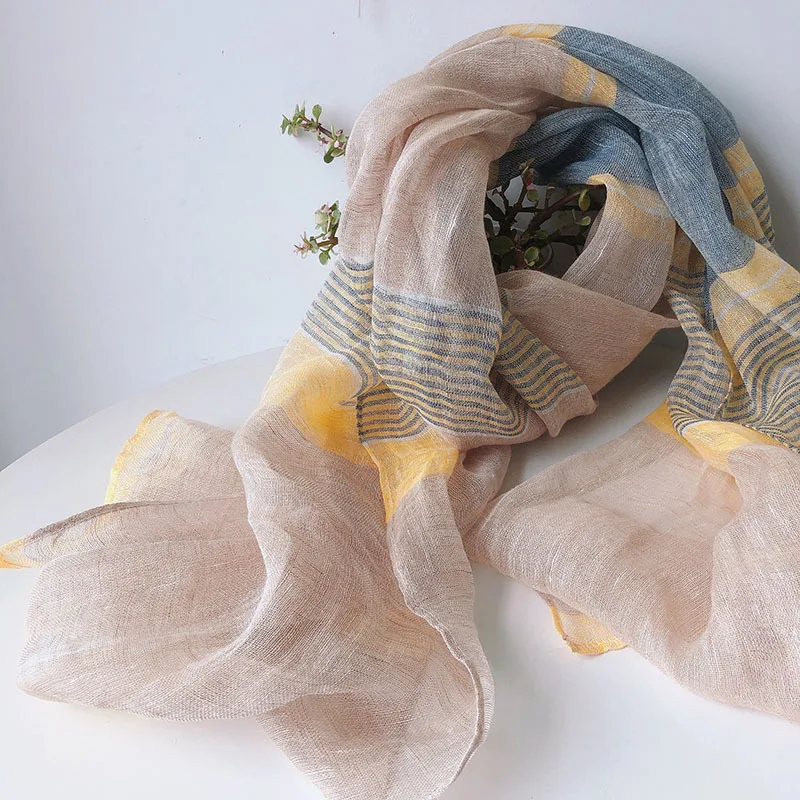 kf-S724f498295774dbb9f4ff9c6cf0a7446F وشاح كتان مخطط - الصورة 1