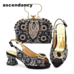 طقم شنطة وحذاء لامع بأحجار الكريستال